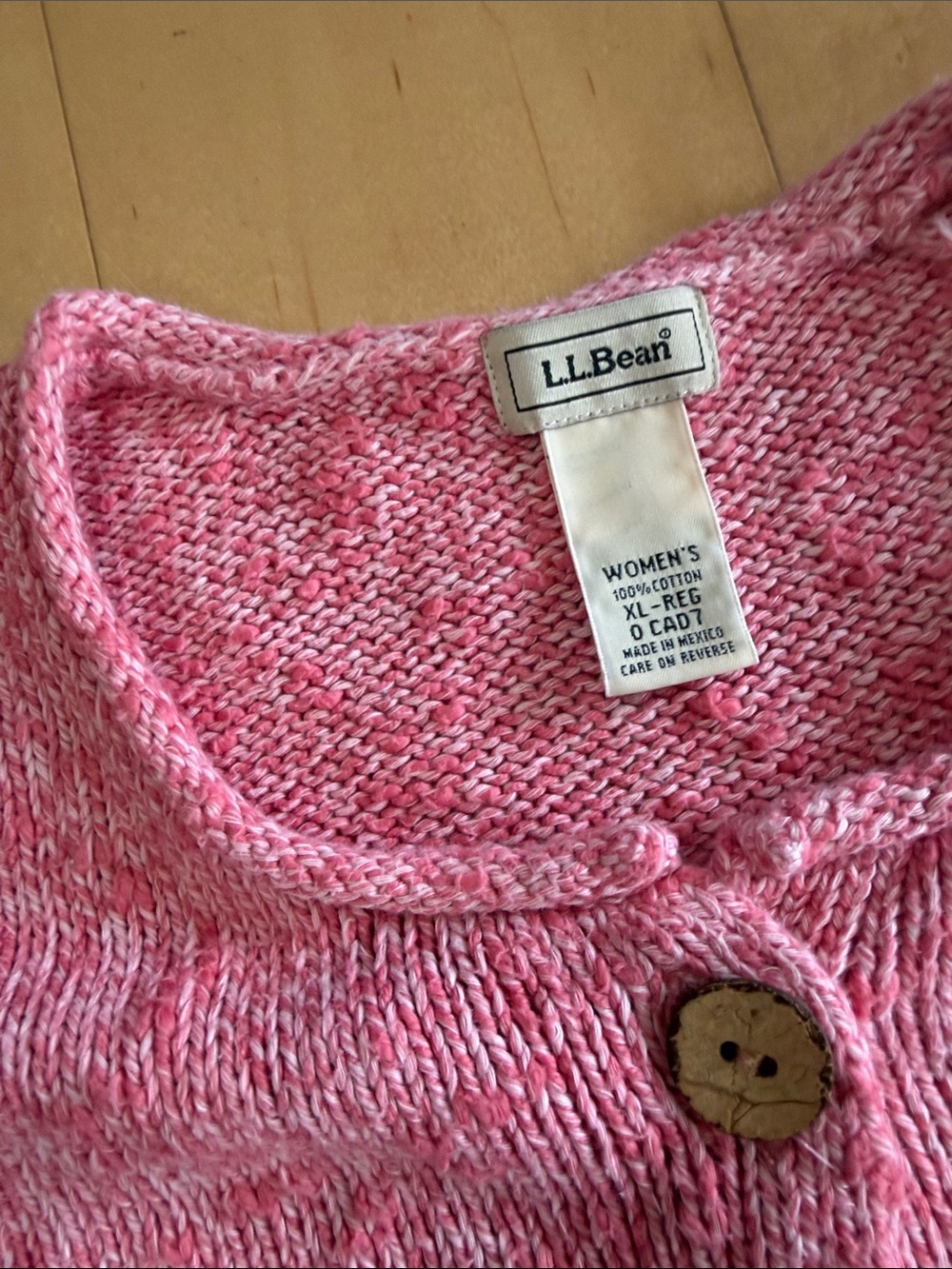L L Bean cotton cardigan button front pink sweater - size XL - Picture 2 of 5